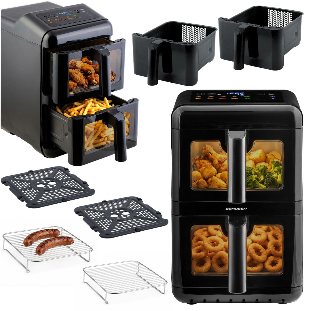Berdsen Heissluftfritteuse Airfryer - 11,6 l - Doppelkammer vertikal 2 x 5,8 l - 3000 W, 9 Programme
