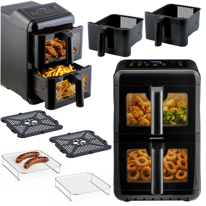 Berdsen Heissluftfritteuse Airfryer - 11,6 l - Doppelkammer vertikal 2 x 5,8 l - 3000 W, 9 Programme