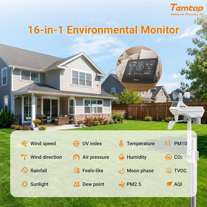 Temtop W100 WLAN Wetterstation mit 7-Zoll Touchscreen &amp; LoRa 1000m