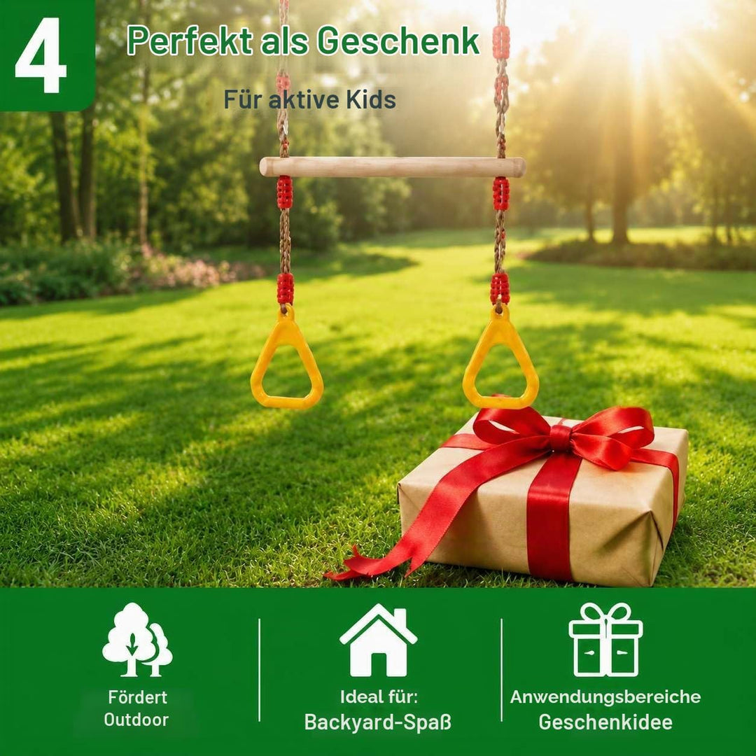 Multifunktions Kinderholz Trapeze Schaukel mit Kunststoffringen Turnringe Ringe zum Aufhängen belast