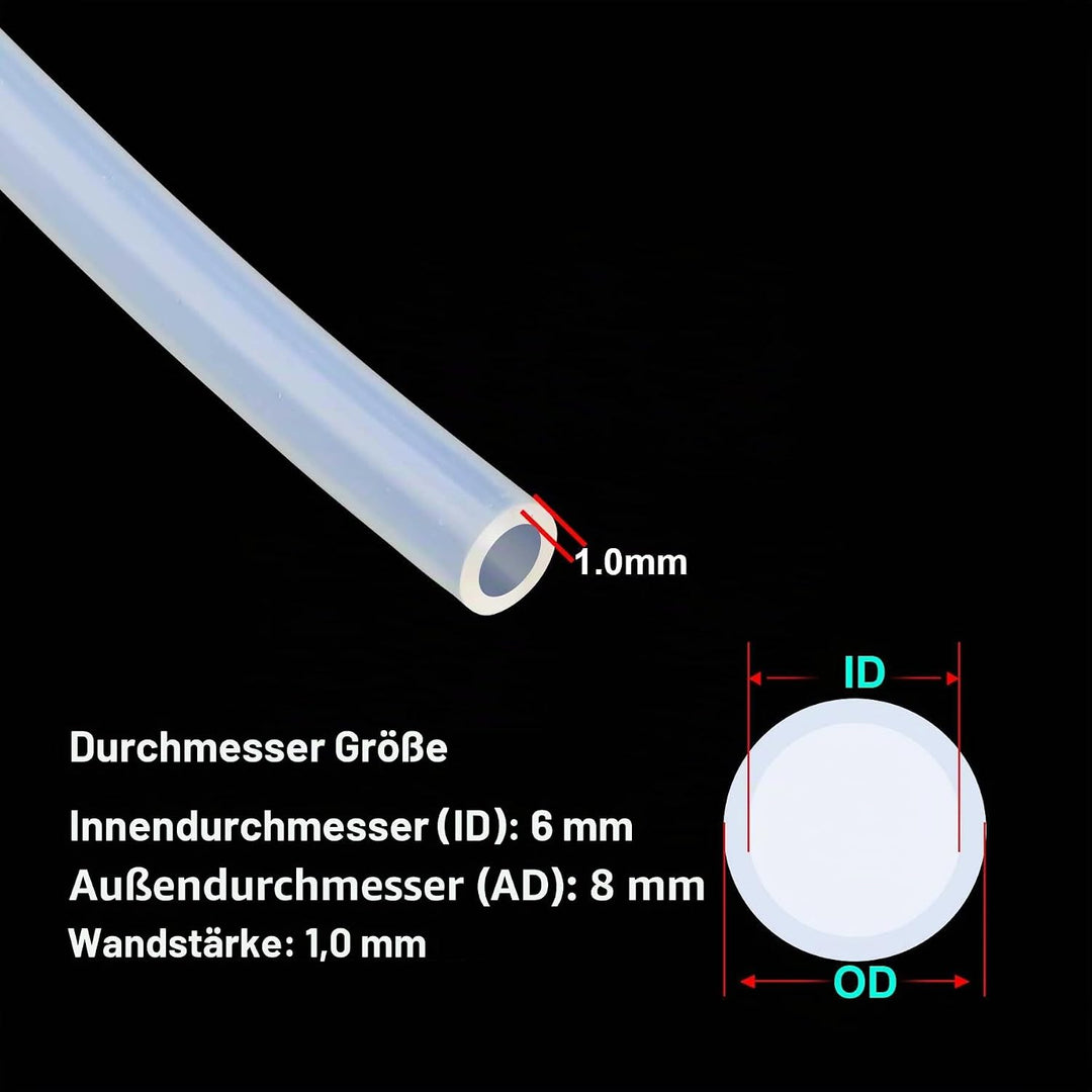 Silikonschlauch, iMeistek Lebensmittelechter flexibler Silikonschlauch, 6mm ID x 8mm OD, Länge 8 Met