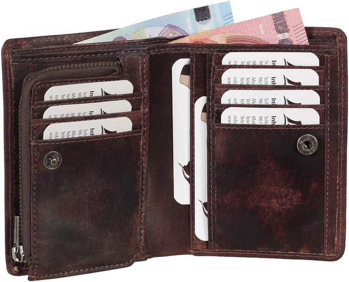 Luxus Leder Bikerbörse mit Kette Biker Geldbörse Portemonnaie Geldbeutel 10 cm 34015 Farbe braun, Br