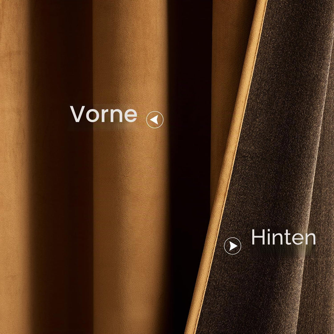 Woaboy Samtvorhänge Verdunkelungsvorhang Gardinen mit Ösen 140x225 cm Braun | Vorhänge Samt Blickdic