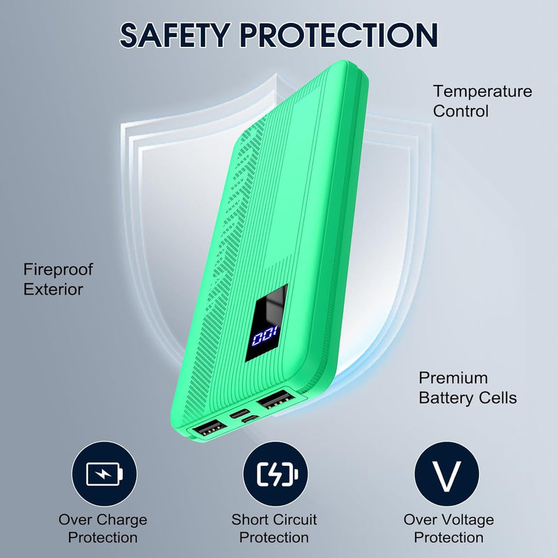 Power Bank, 10000mAh Powerbank Klein Aber Stark, Externe Handyakkus USB C Port, Externer Akku LED Di