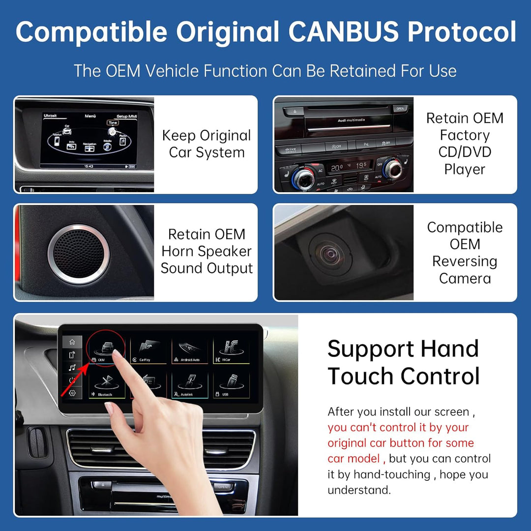 Road Top 12,3 Zoll Autoradio Drahtlos CarPlay Touchscreen für Audi A4 A5 2009-2015 Jahr mit 3GMMI, A