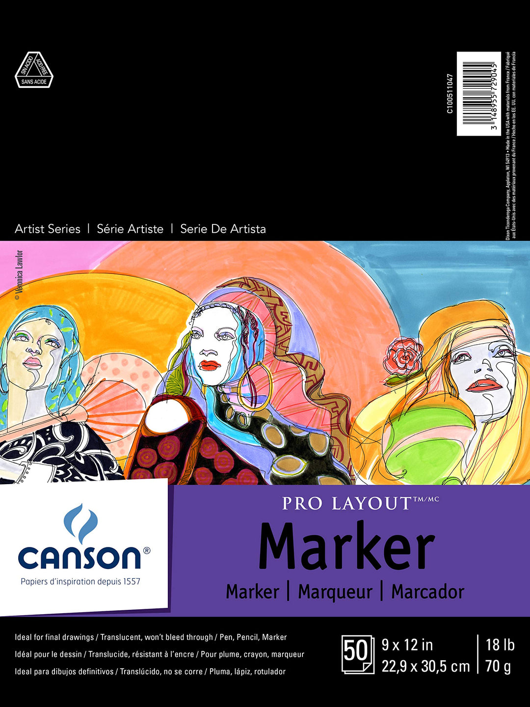 Canson Artist Series Pro Layout Marker Papier, Faltblock, 22,9 x 30,5 cm, 50 Blatt (70 g) – Künstler
