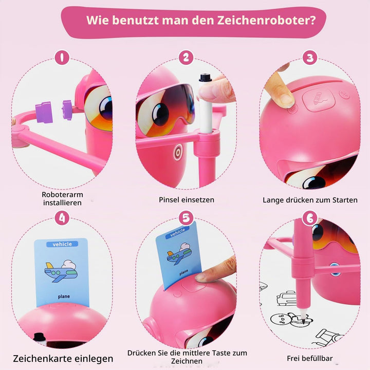 Zeichenroboter für Kinder, Sprachaktiviertes Lernspielzeug mit 100 Wortkarten &amp; 12 Buntstiften, Mont