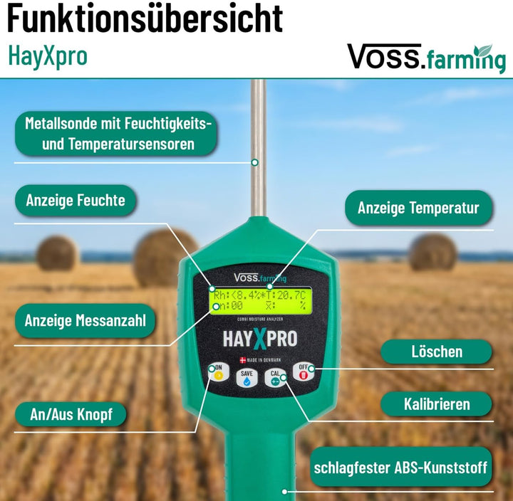 VOSS.farming HayXpro Feuchtigkeitsmessgerät für Heu, Stroh und Silage, Heufeuchtemesser, 50cm Sonde,