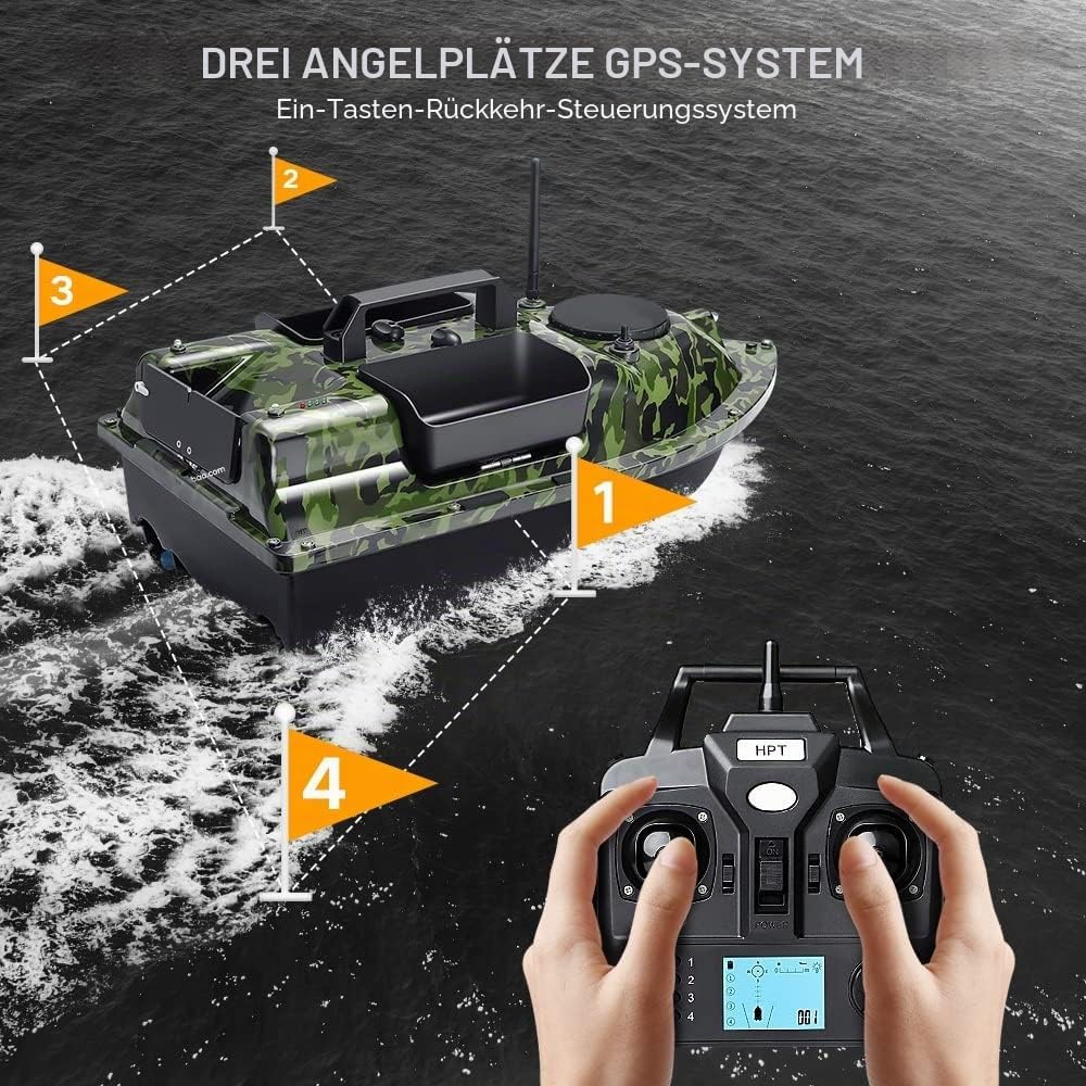 12000mAh 500m GPS futterboot mit 3 Katapultbuchten. Köderboote zum Karpfenangeln mit GPS, 16 Speiche
