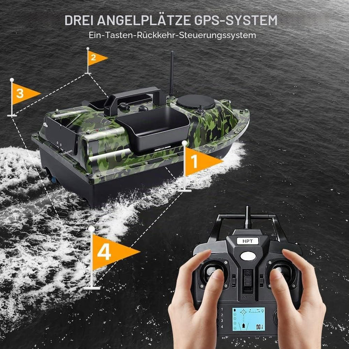 12000mAh 500m GPS futterboot mit 3 Katapultbuchten. Köderboote zum Karpfenangeln mit GPS, 16 Speiche