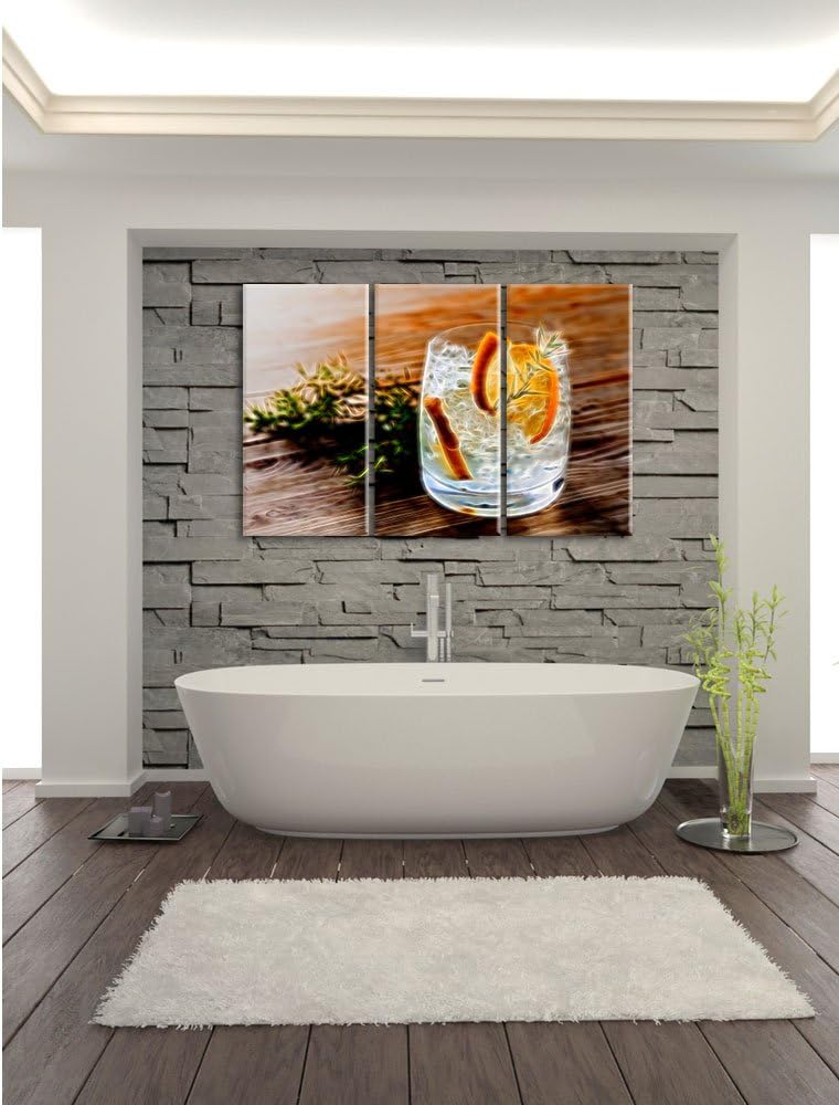 Pixxprint Gin Tonic, Lemon, Drinks on Ice Neon Lights Effekt 3-Teiler Leinwandbild 120x80 Bild auf L