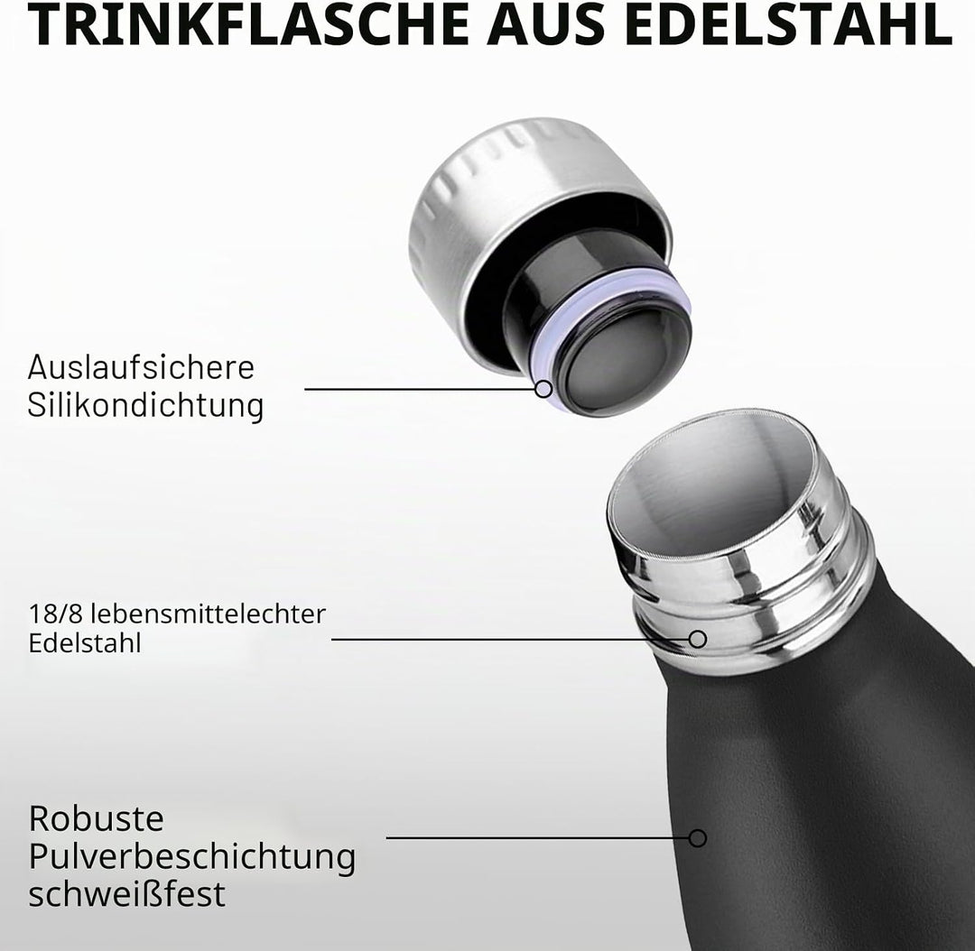 HoneyHolly Trinkflasche Edelstahl, Thermosflasche 1000ML, BPA-frei Auslaufsichere Vakuum Isolierte,