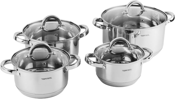 8 Teilig Edelstahl Induktion Topfset Topf Töpfe Kochtopf Glasdeckel Kochtopfset