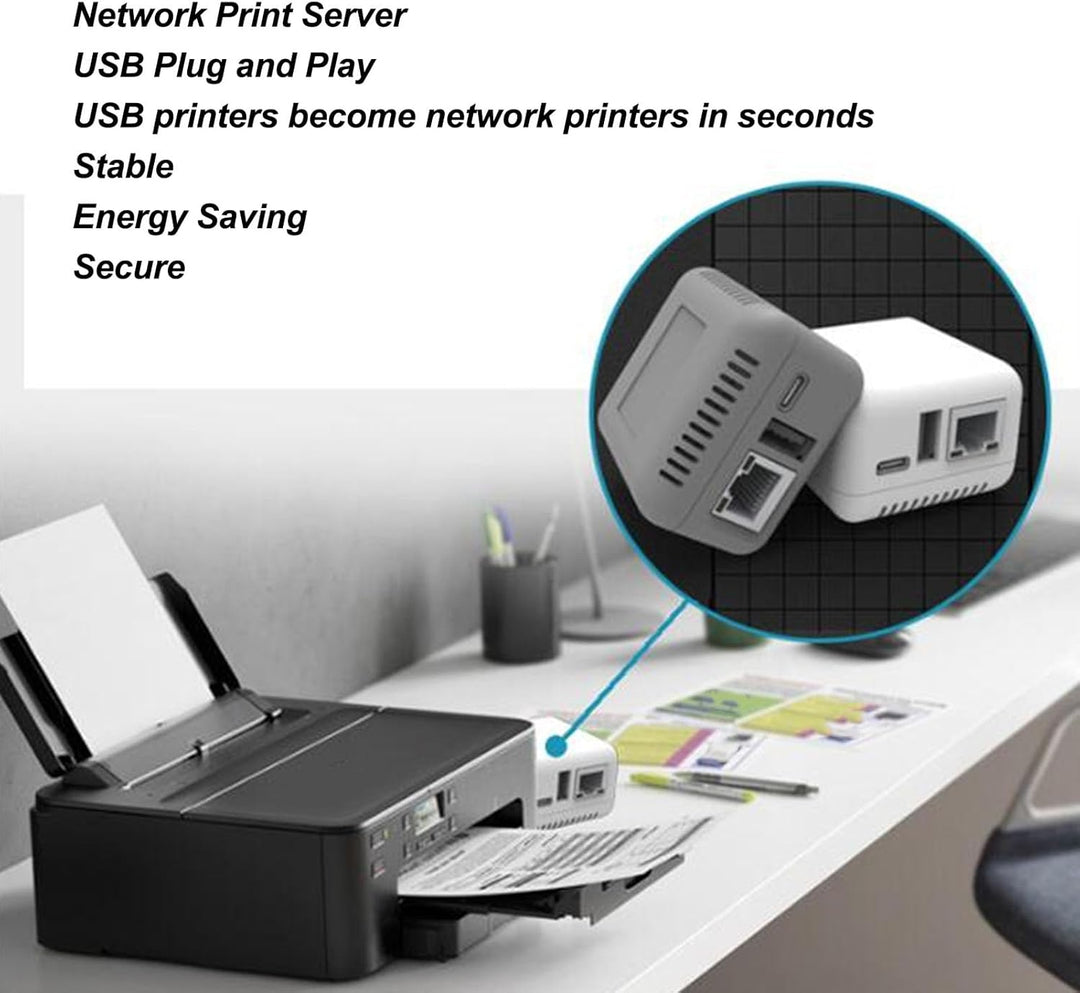 ciciglow USB 2.0-Netzwerk-Druckserver, LAN-Druckfreigabeserver für USB-Drucker, Computer-Druckserver