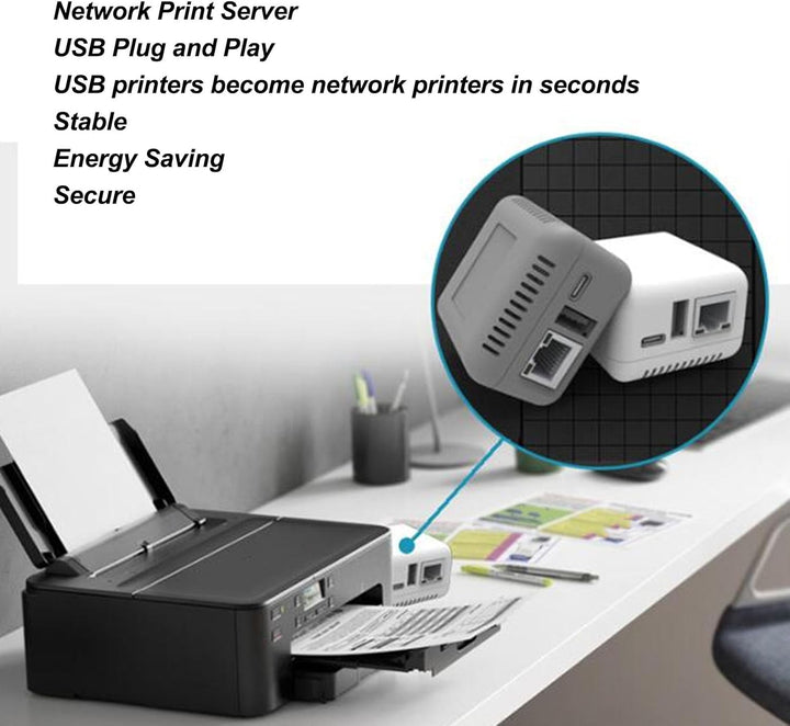ciciglow USB 2.0-Netzwerk-Druckserver, LAN-Druckfreigabeserver für USB-Drucker, Computer-Druckserver