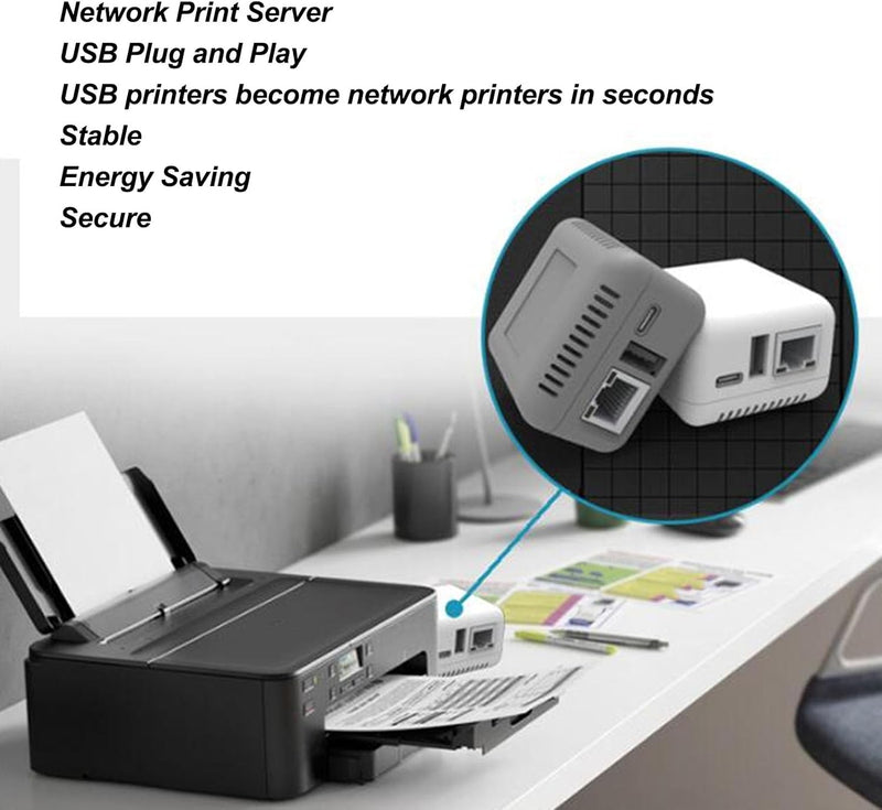 Dpofirs USB 2.0-Netzwerk-Druckserver, LAN-Druckfreigabeserver für USB-Drucker, Computer-Druckserver-