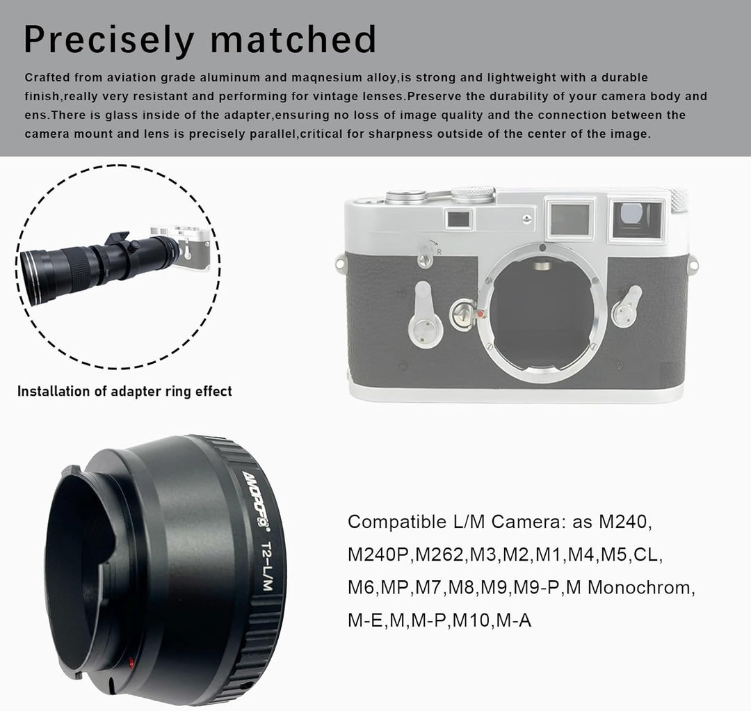 T2-LM Objektivadapter Adapterring,T-Mount T2 Schraubgewinde Objektiv Kompatibel auf für Leica M1,M2,