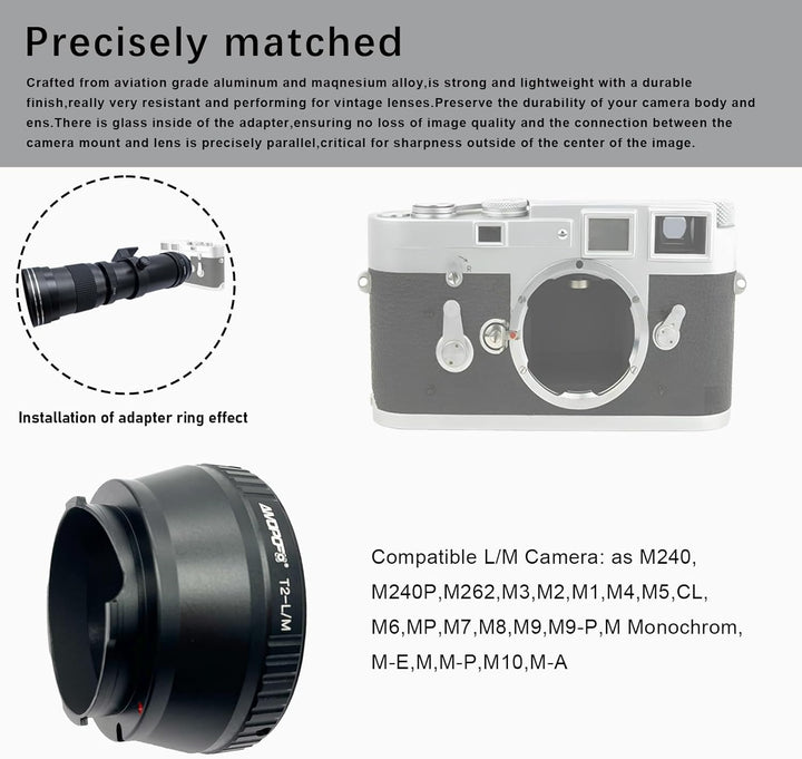T2-LM Objektivadapter Adapterring,T-Mount T2 Schraubgewinde Objektiv Kompatibel auf für Leica M1,M2,