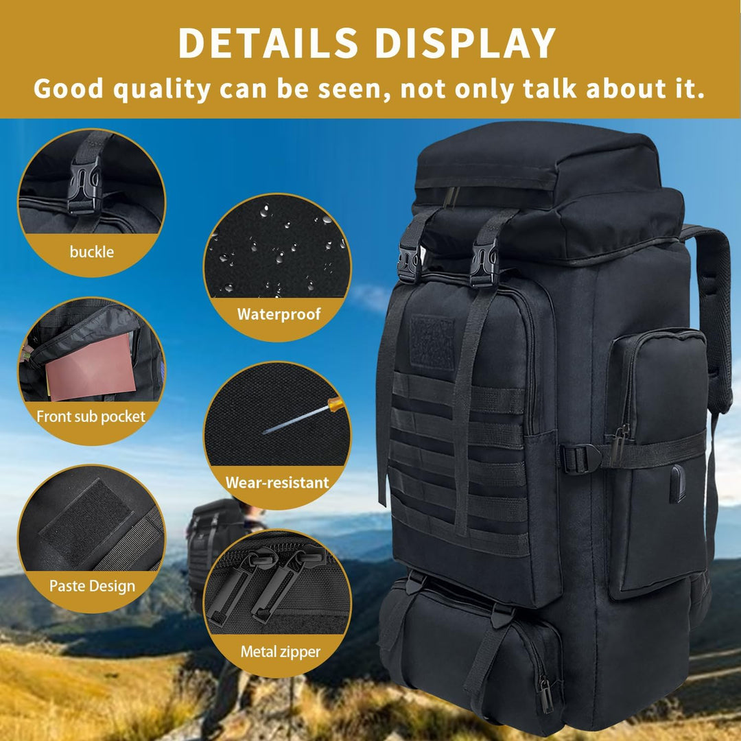 80L Wandern Rucksack, Wasserdichter Grosser Outdoor Sport Reise Daypack Molle für Männer Frauen Schw