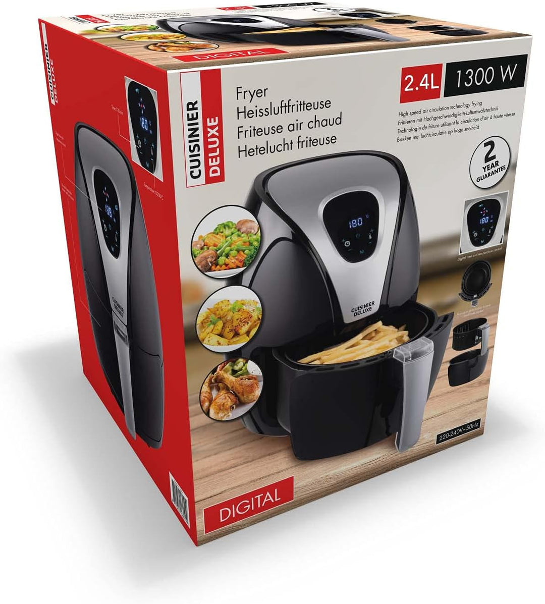 Cuisinier Deluxe Heissluftfritteuse 2,4 Liter 1300/1500 Watt Timer und Digitalanzeige Cuisiner Delux