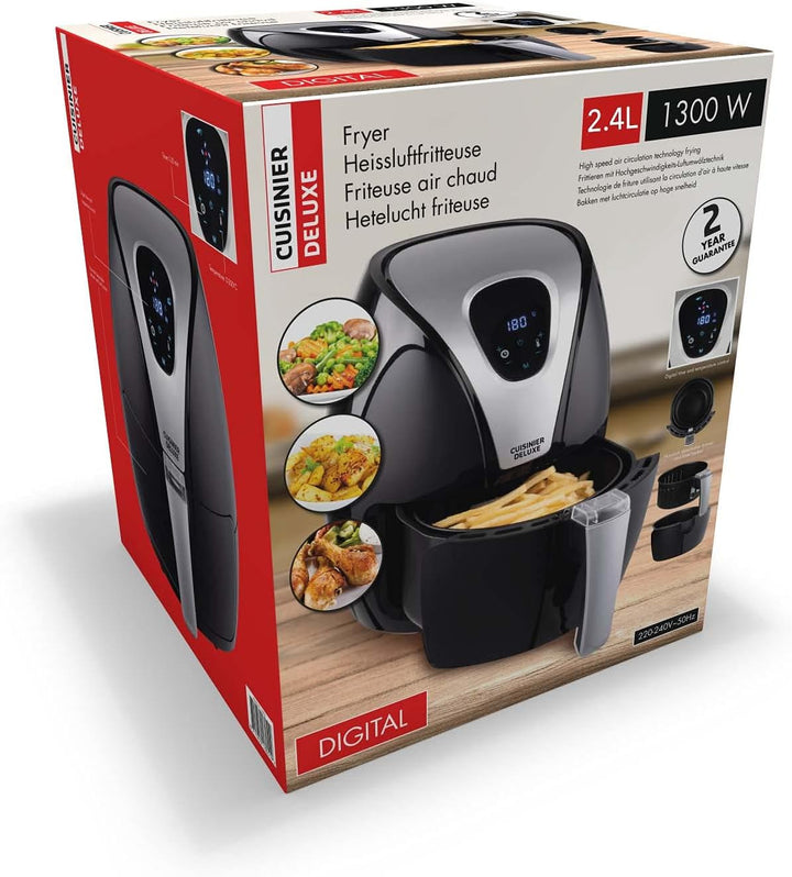 Cuisinier Deluxe Heissluftfritteuse 2,4 Liter 1300/1500 Watt Timer und Digitalanzeige Cuisiner Delux