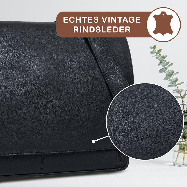 STILORD 'Tom' Vintage Leder Umhängetasche für Studium Uni Büro Arbeit 15 Zoll Laptoptasche DIN A4 Sc