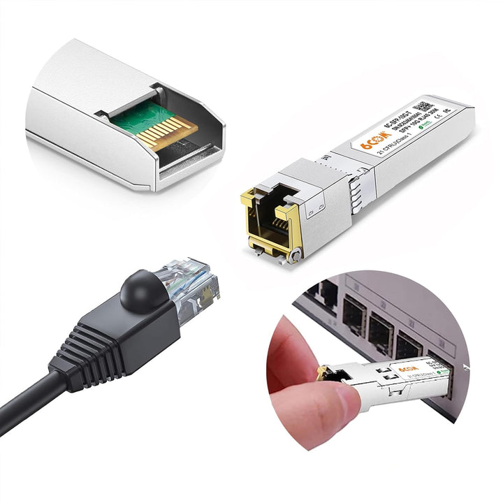 6COMGIGA 10GBase-T SFP+ Transceiver, 10G SFP+ zu RJ45 Kupfermodul, CAT.6a/7, bis zu 30 Meter, kompat