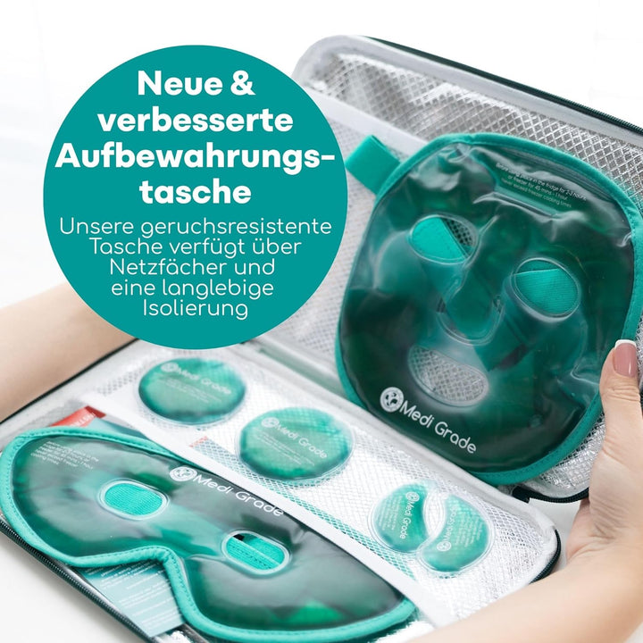 Medi Grade Kühlmaske Gesicht und Kühlende Augenpads – Augenmaske Kühlend mit Geltechnologie, Gesicht