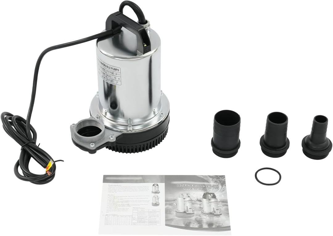 24V DC Tauchwasserpumpe, 200W Edelstahl Tauchpumpe, Solar Wasserpumpe, IP56 Schutz, mit 3 Schlauchad