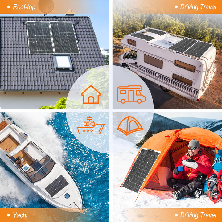 100W 12V Flexible Monokristalline Solarpmodul – Hohe Effizienz Solarpanel für Wohnmobile, Wohnwagen,