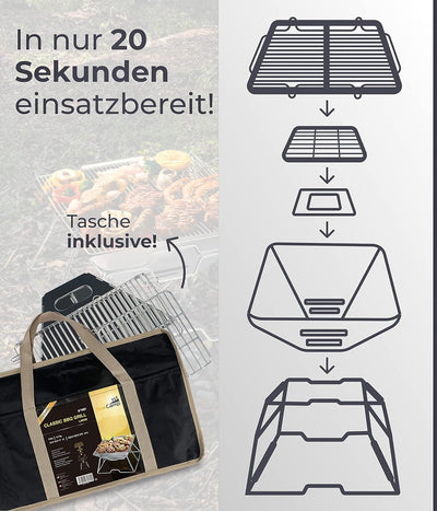 AceCamp® Camping Grill mit Tragetasche - Holzkohlegrills - faltbarer Klappgrill - Outdoor Grill - Ed