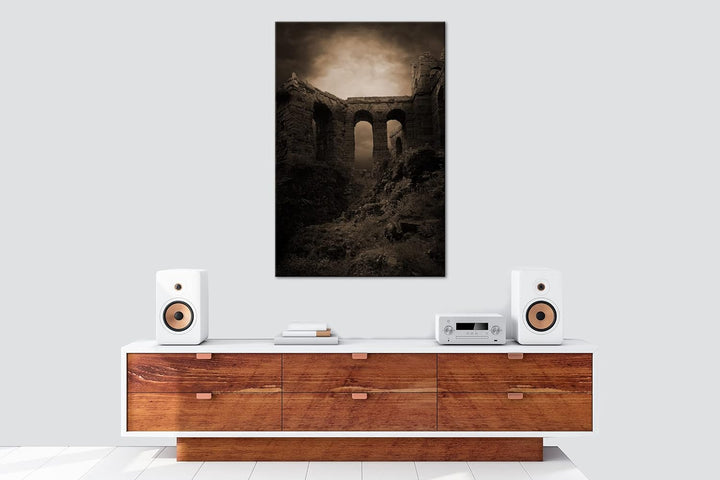 deyoli mystische Burgruine Format: 80x60 als Leinwand, Effekt: Sepia, Motiv fertig gerahmt auf Echth