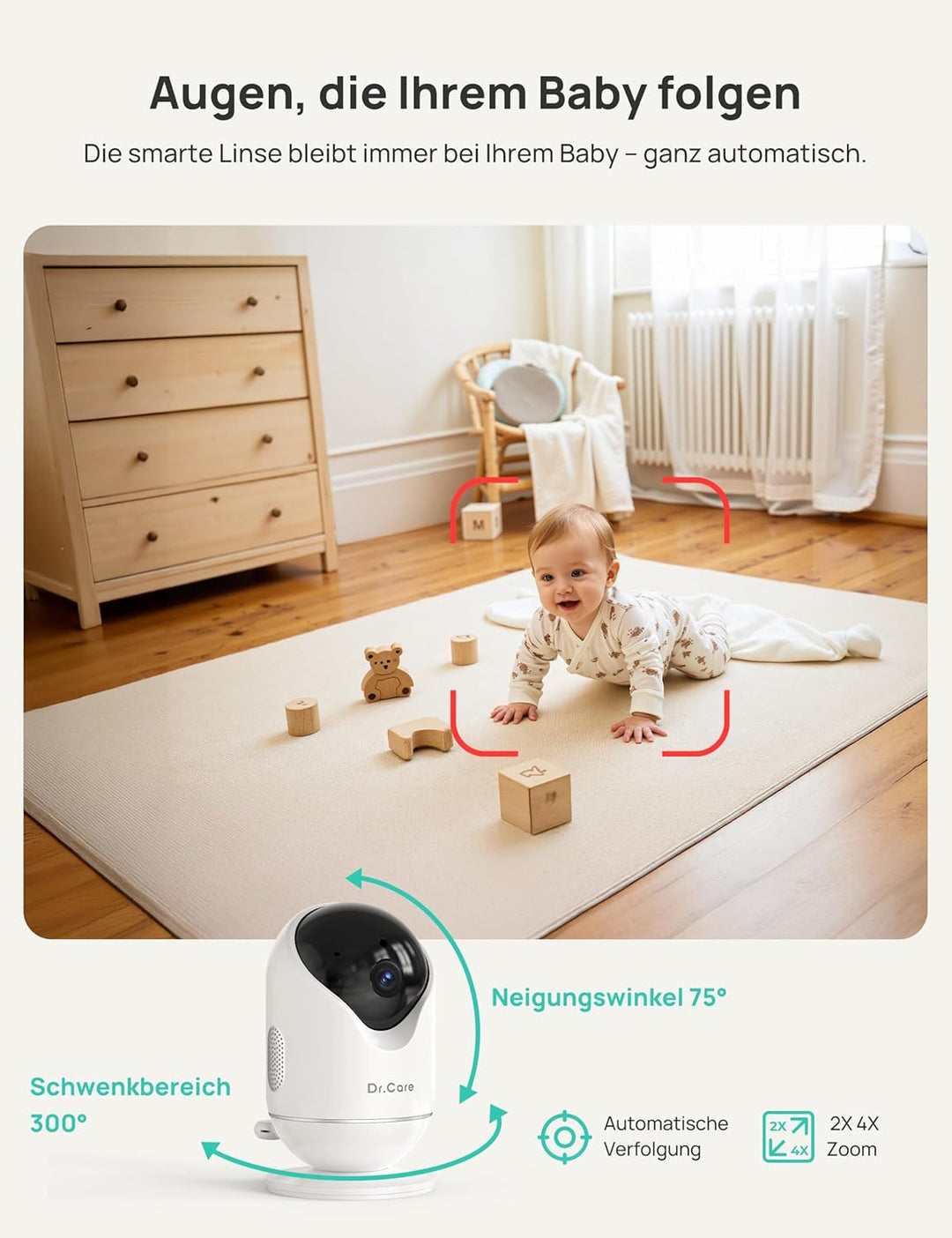 Dr.Care VistaView Smart WLAN Babyphone mit Kamera, 1080P HD, 2K Kamera, App-Steuerung, Bewegungs- &amp;