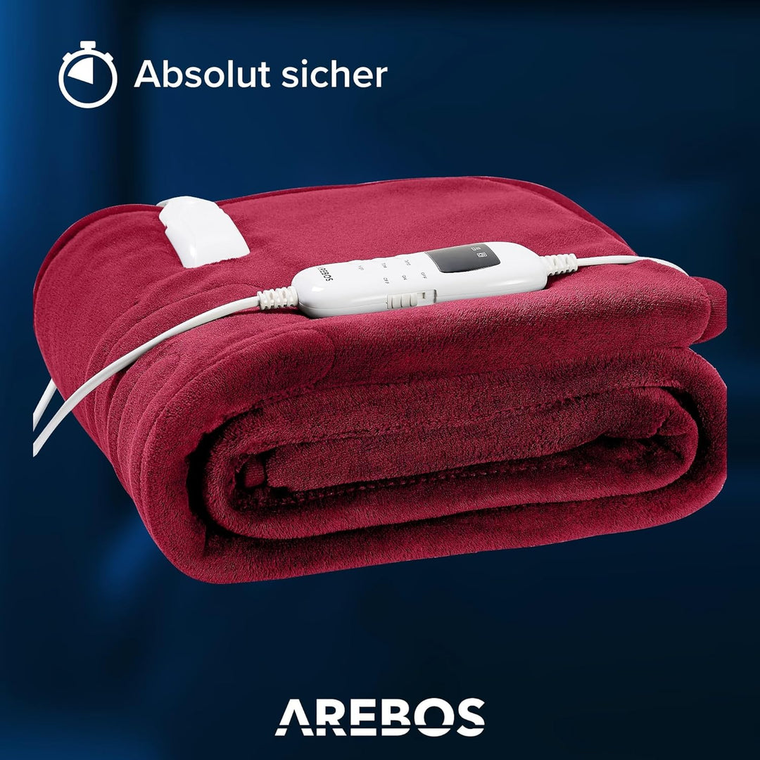 Arebos Heizdecke aus Plüsch 160 x 120 cm | elektrische Wärmedecke mit Abschaltautomatik | maschinenw