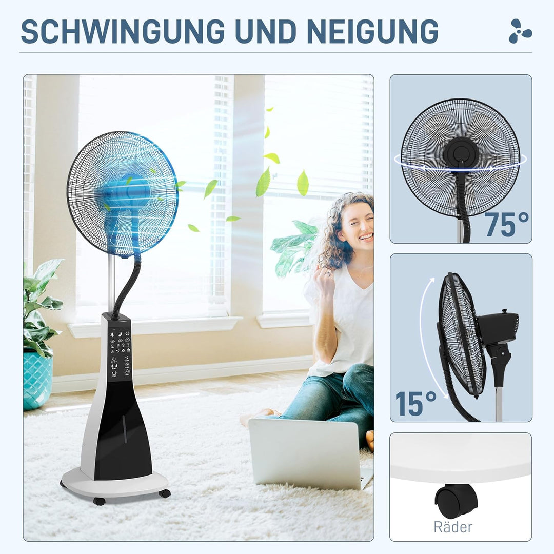 HOMCOM Ventilator mit Wasserkühlung, Standventilator mit Sprühnebel, Fernbedienung, Timerfunktion, o