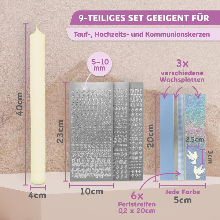 WikaKerzen Kerzen-Rohling Set für Taufe, Hochzeit oder Kommunion selbst gestalten inkl. Buchstaben z