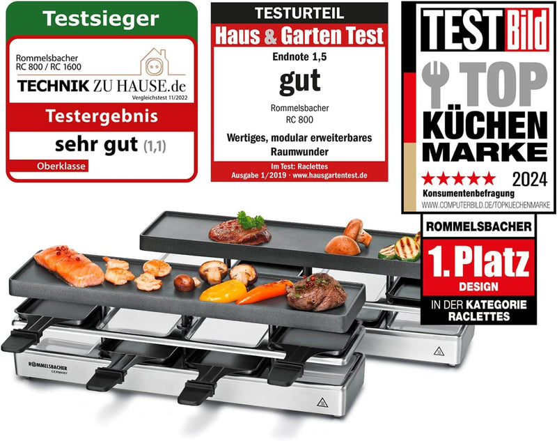 ROMMELSBACHER RC 1600 Raclette-Grill fun for 4+4 (Tischgrill, für 8 Personen, erweiterbar, Parkdeck,