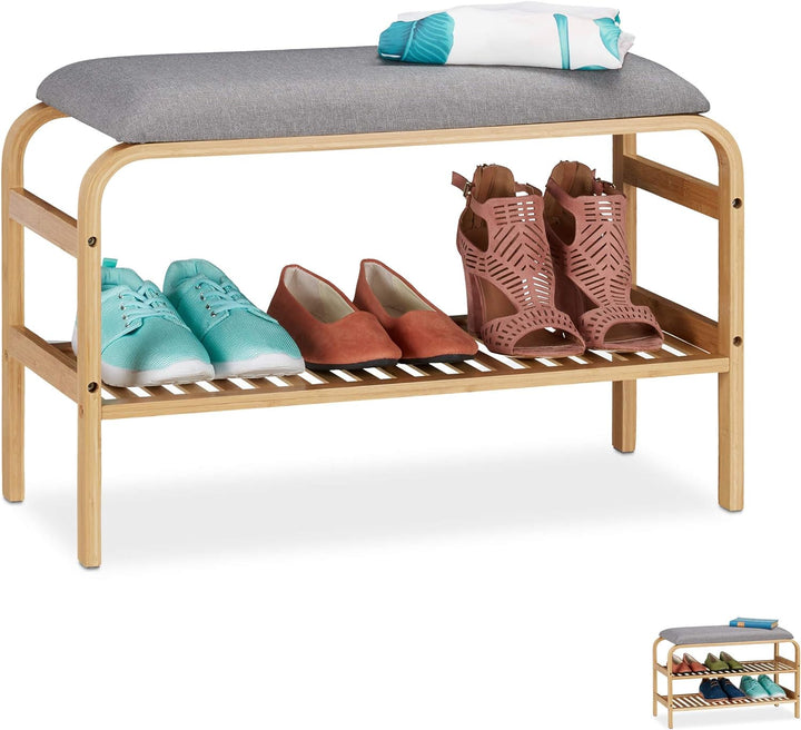 Relaxdays Schuhbank, 3 Paar Schuhe, gepolsterte Sitzfläche, Flur und Garderobe, Schuhaufbewahrung HB