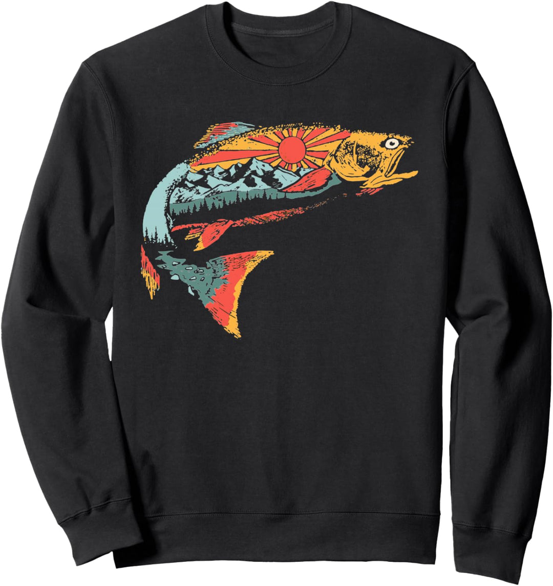 Trout Outdoor Illustration Series - Mountains Gray Sweatshirt
