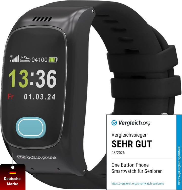 one button phone - Notfall- und Sicherheitsuhr für Senioren mit Notrufknopf und SOS-Funktion, Sturze