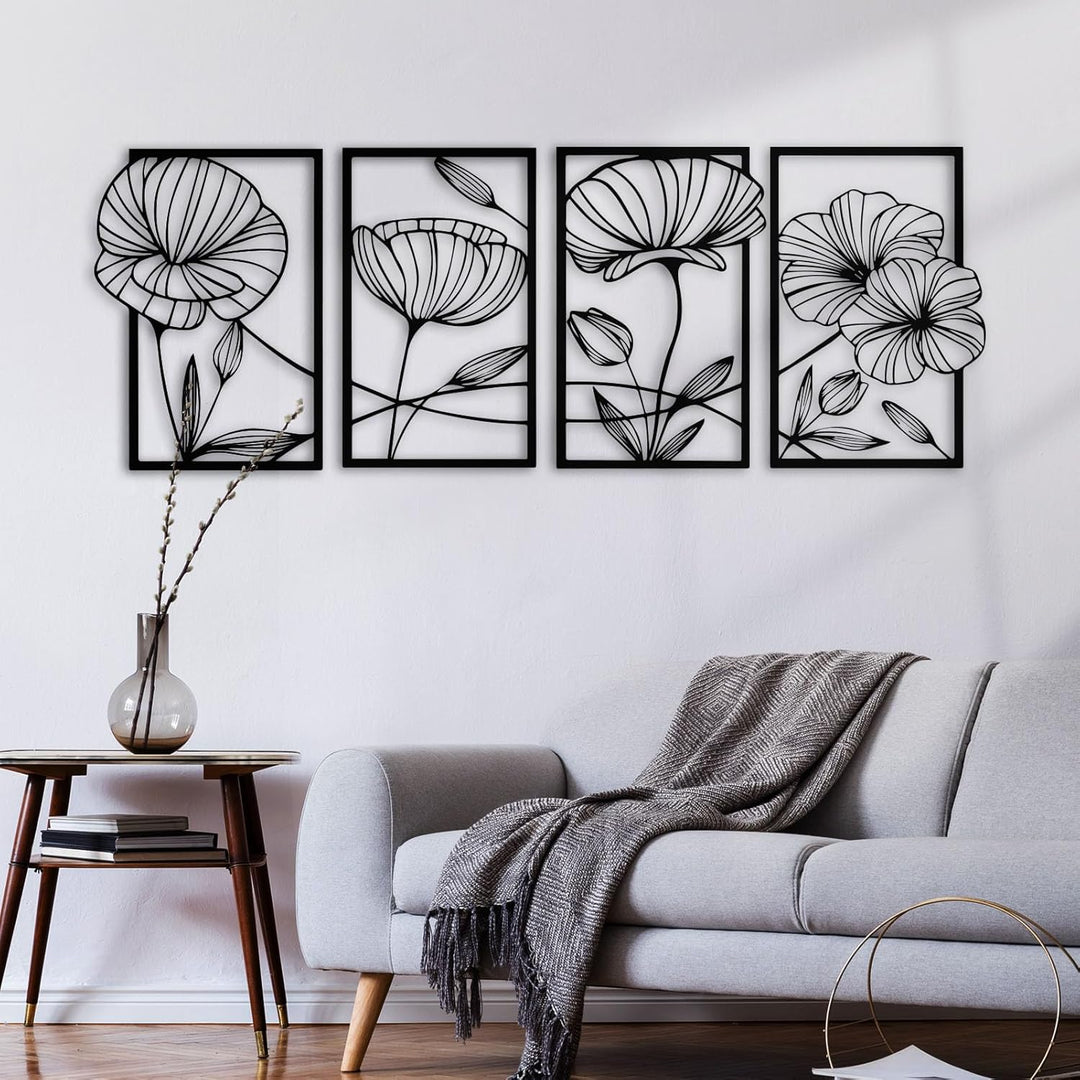 ESTART Dekor 4 Stück Metall Lotusblume Wanddekoration, Abstrakte Blumen Ästhetische Kunst, Minimalis