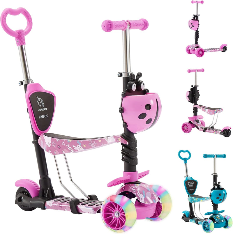 Arebos 3-in-1 Kinderroller mit Rückenlehne für Jungen & Mädchen | Cityroller Tretroller Scooter höhe