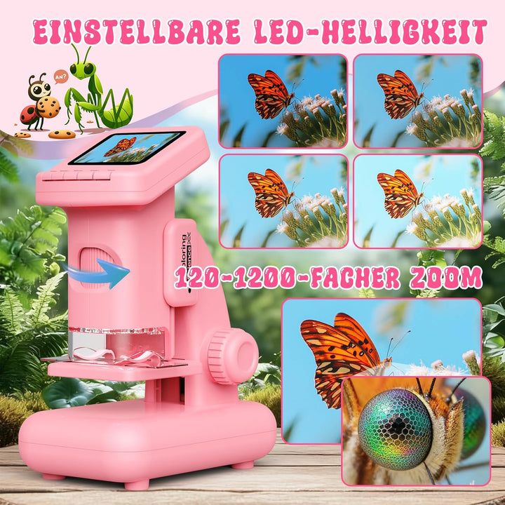Digitales Mikroskop für Kinder, Experimente für Kinder ab 5 6 7 8 9 10 Kindermikroskop 2.0" HD Spiel