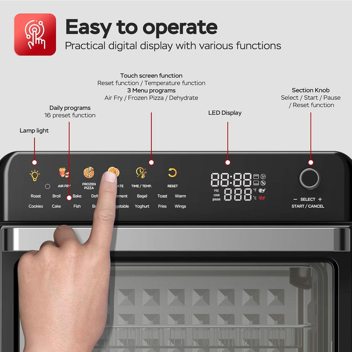 TurboTronic Multi-Smart-Ofen - 19in1 Heissluftofen & Heissluftfritteuse 2100W Power 34L bis 0,5 kg P