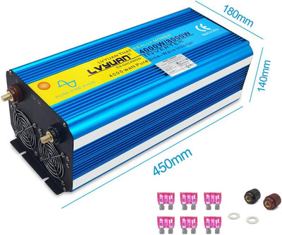 Spannungswandler 4000W 12V 230V Reiner Sinus Wechselrichter Fernbedienung 2 LED Power Inverter 2 Ste