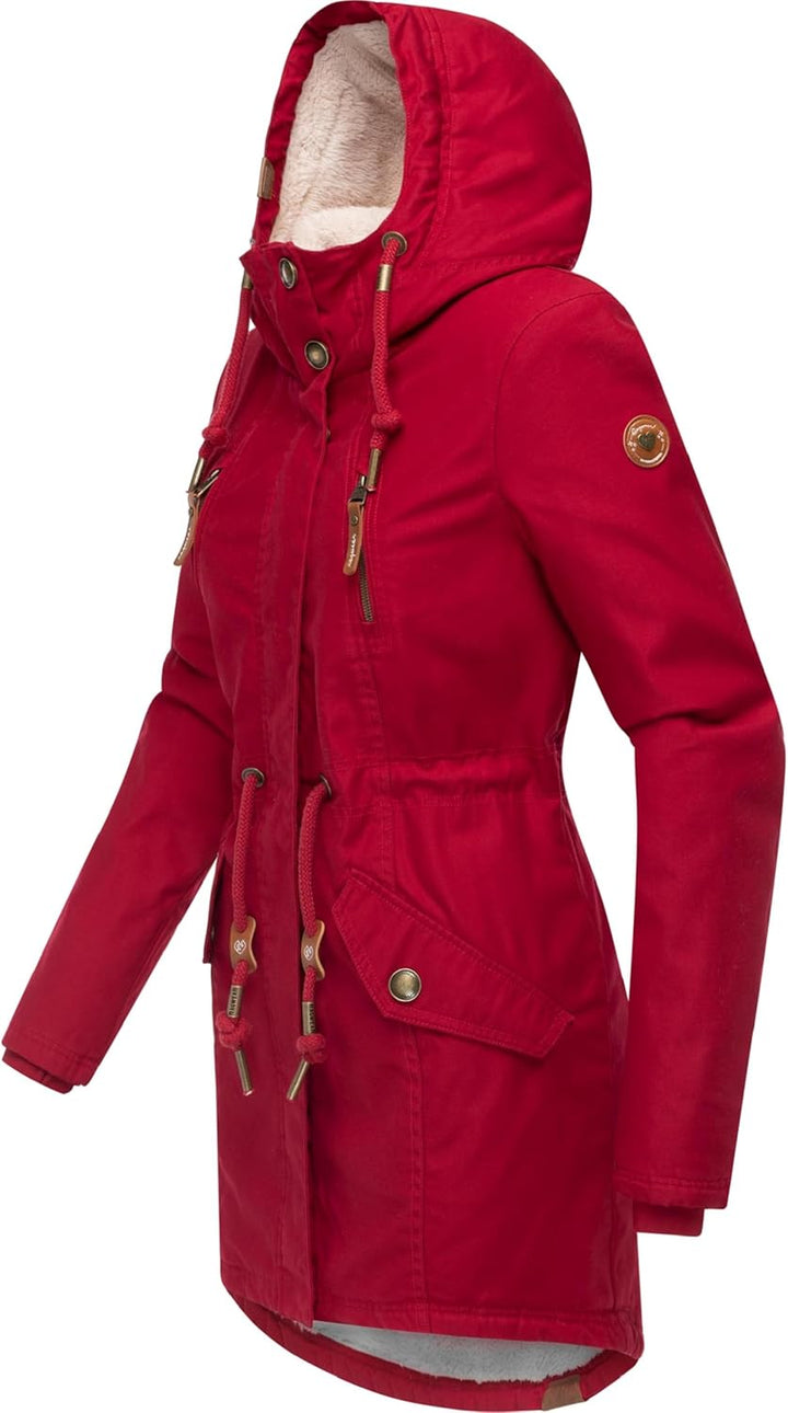 Ragwear Damen Mantel lange warme Winterjacke mit Teddyfell-Kapuze Elsie Intl XS-6XL XS Dark Red25, X