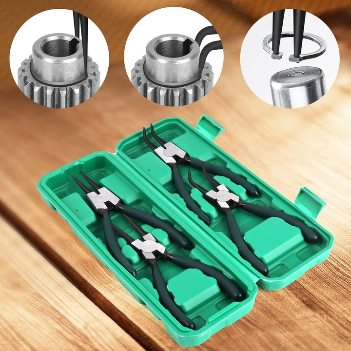 Sprengringzangensatz 4tlg., 180mm mit Kasten Gebogene Gerade Innere Externe Sprengringzange,Industri
