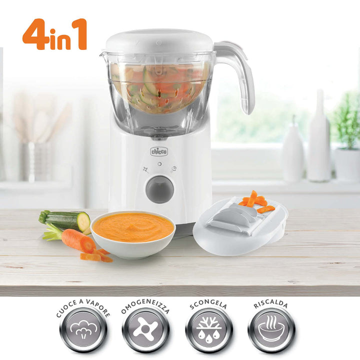 Chicco Easy Meal Mahlzeitenkocher, Multifunktions Babynahrungszubereiter für die Entwöhnung, Mixer u