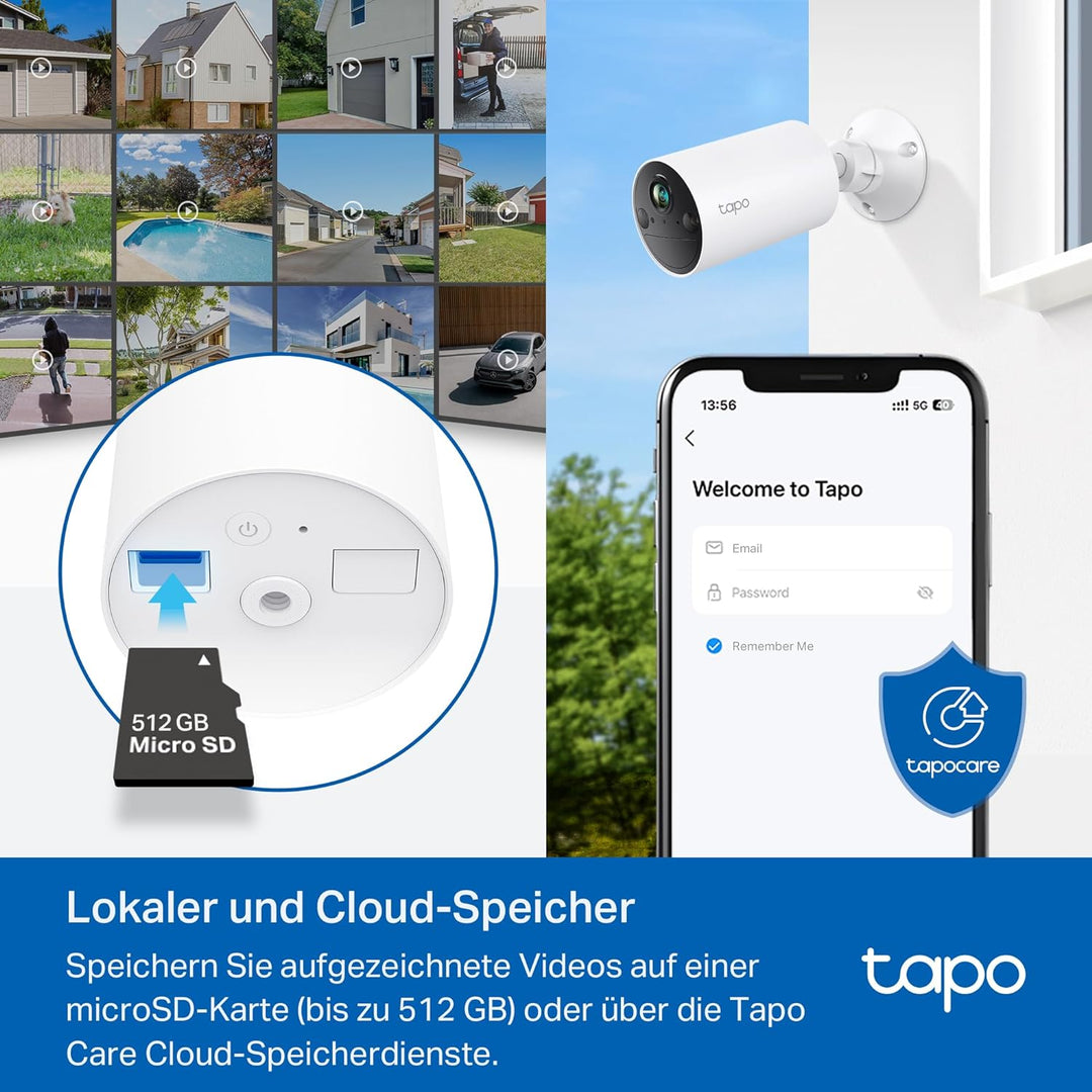 Tapo C410 Überwachungskamera Aussen Akku, 2K Auflösung, Farbnachtsicht, MicroSD-Speicher, 6400-mAh N