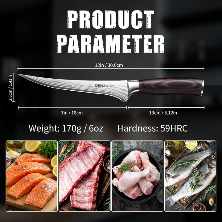 Filetiermesser 18 cm Küchenmesser, Ultrascharfes Ausbeinmesser Fischmesser, Professionelles Fischfil